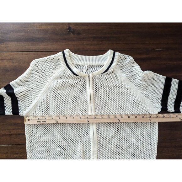 Kate Collection Preppy Mesh Knit Sweater with Stripes & Zipper Front Large - Picture 8 of 8